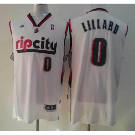 Blazers #0 Damian Lillard White Throwback Stitched NBA Jersey