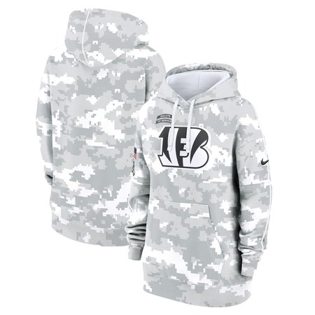 Women's Cincinnati Bengals Nike Arctic Camo 2024 Salute To Service Club Fleece Pullover Hoodie