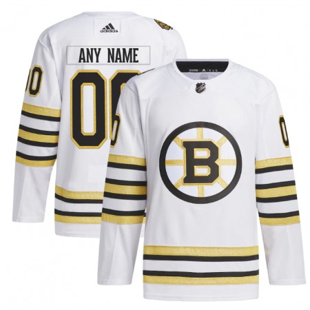 Men's Boston Bruins Custom White 100th Anniversary Stitched Jersey