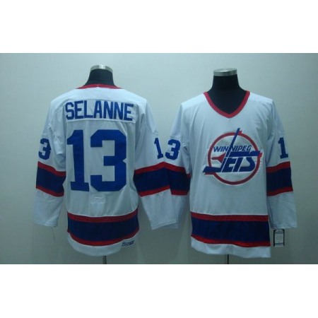 Jets #13 Teemu Selanne Stitched White CCM Throwback NHL Jersey